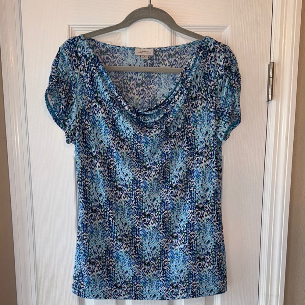 Tahari Arthur S Levine Women's Blouse Blue Patterned Size M